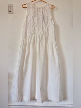 White Sleeveless Ruffle Front Casual Dress
